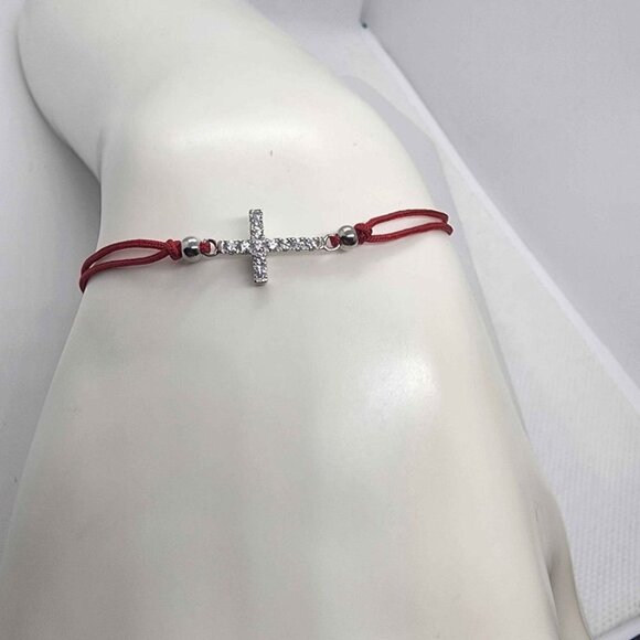 Silver Cross Charm Bracelet – Sterling 925, Adjustable - Picture 1 of 3